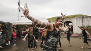 The women's dance group 'Djaadawaan Dancers' perform at the Black Markets on Bare Island.