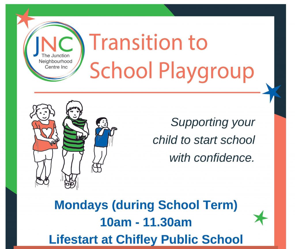 JNC transition to school playgroup poster to support parents and carers