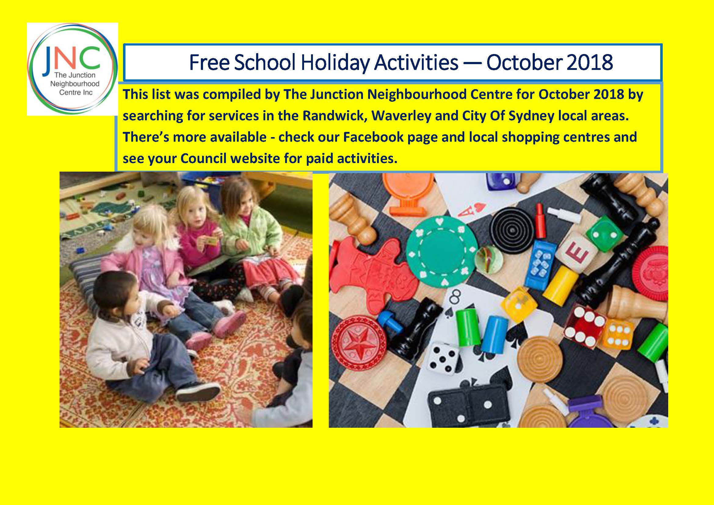 Poster for School Holiday Activities October 2018