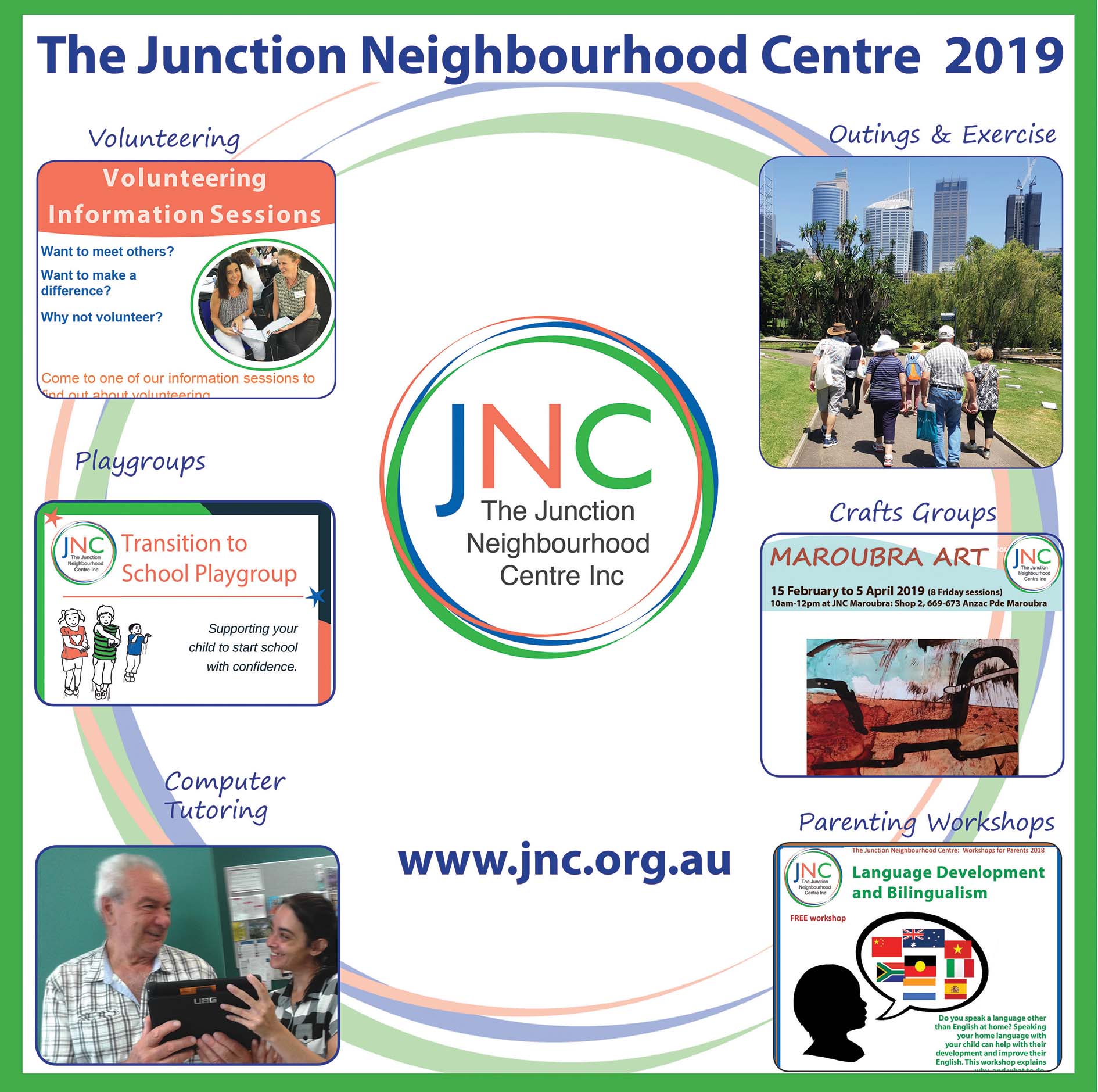 Poster featuring what's on at The JNC in 2109