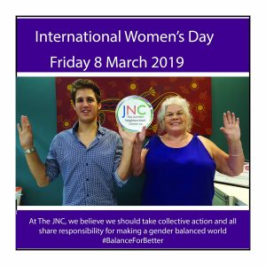 International Women's Day photo from The JNC with two staff members