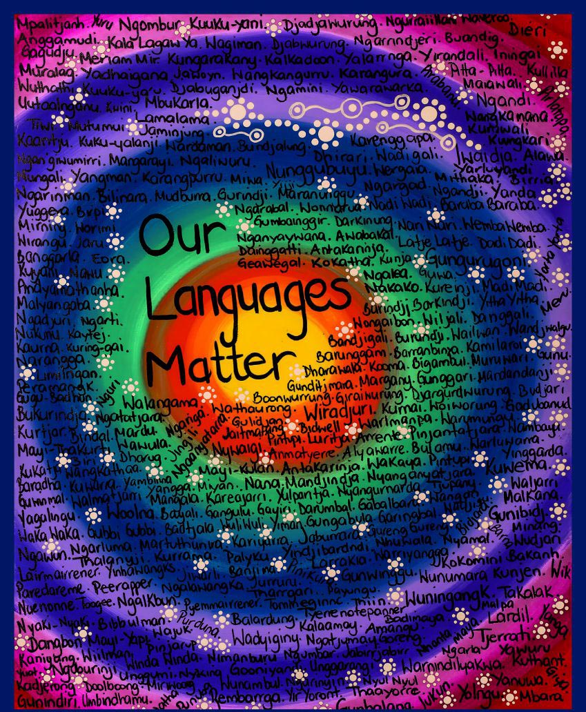 poster identifying every Aboriginal mother language in Australia