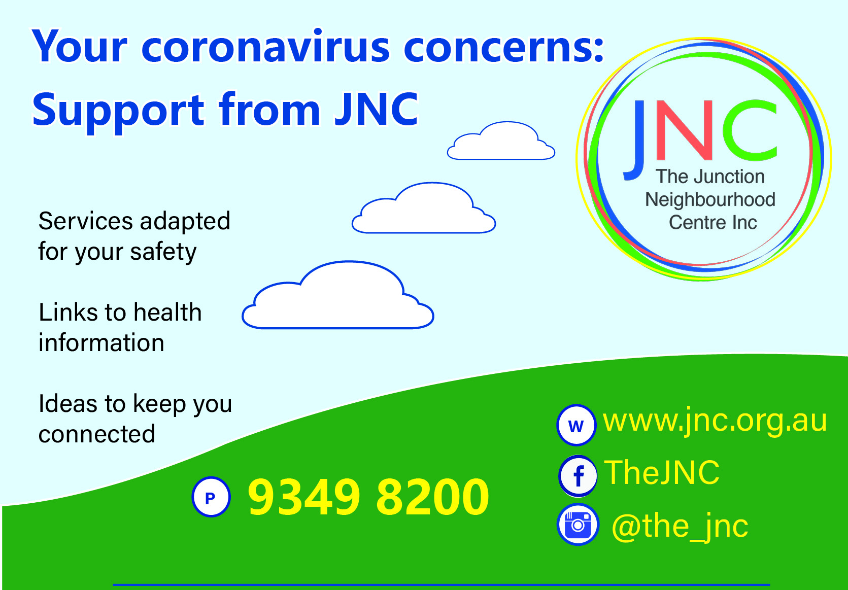 poster about JNC support for our community's wellbeing during coronavirus