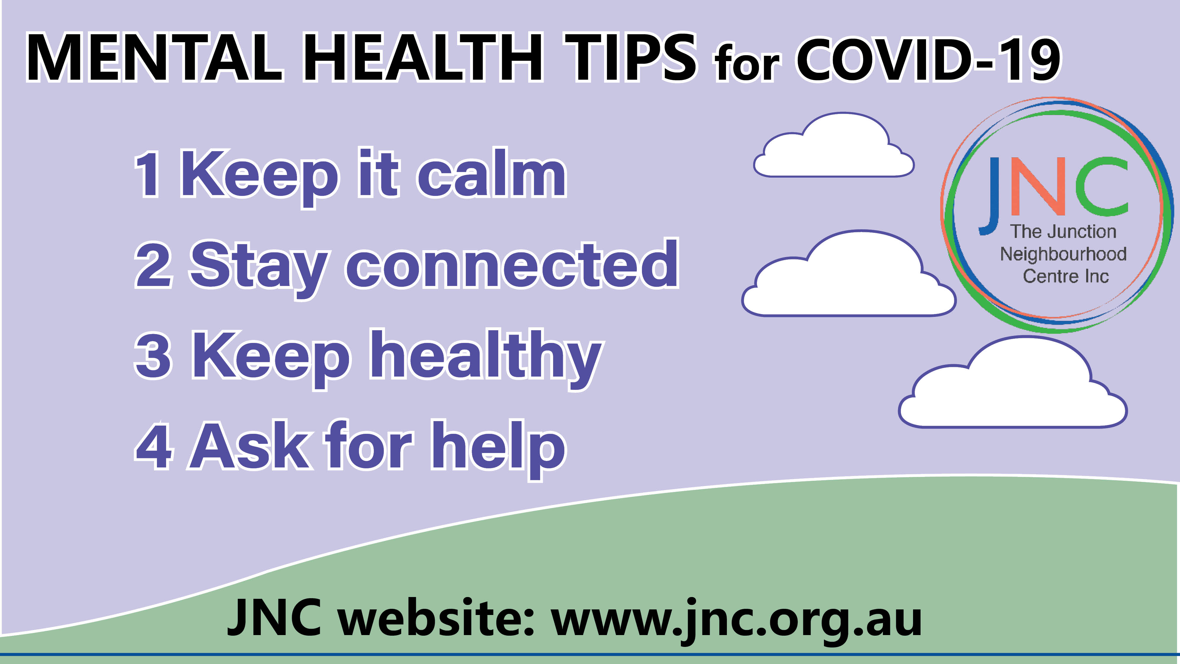 poster with JNC's mental health tips for COVID-19