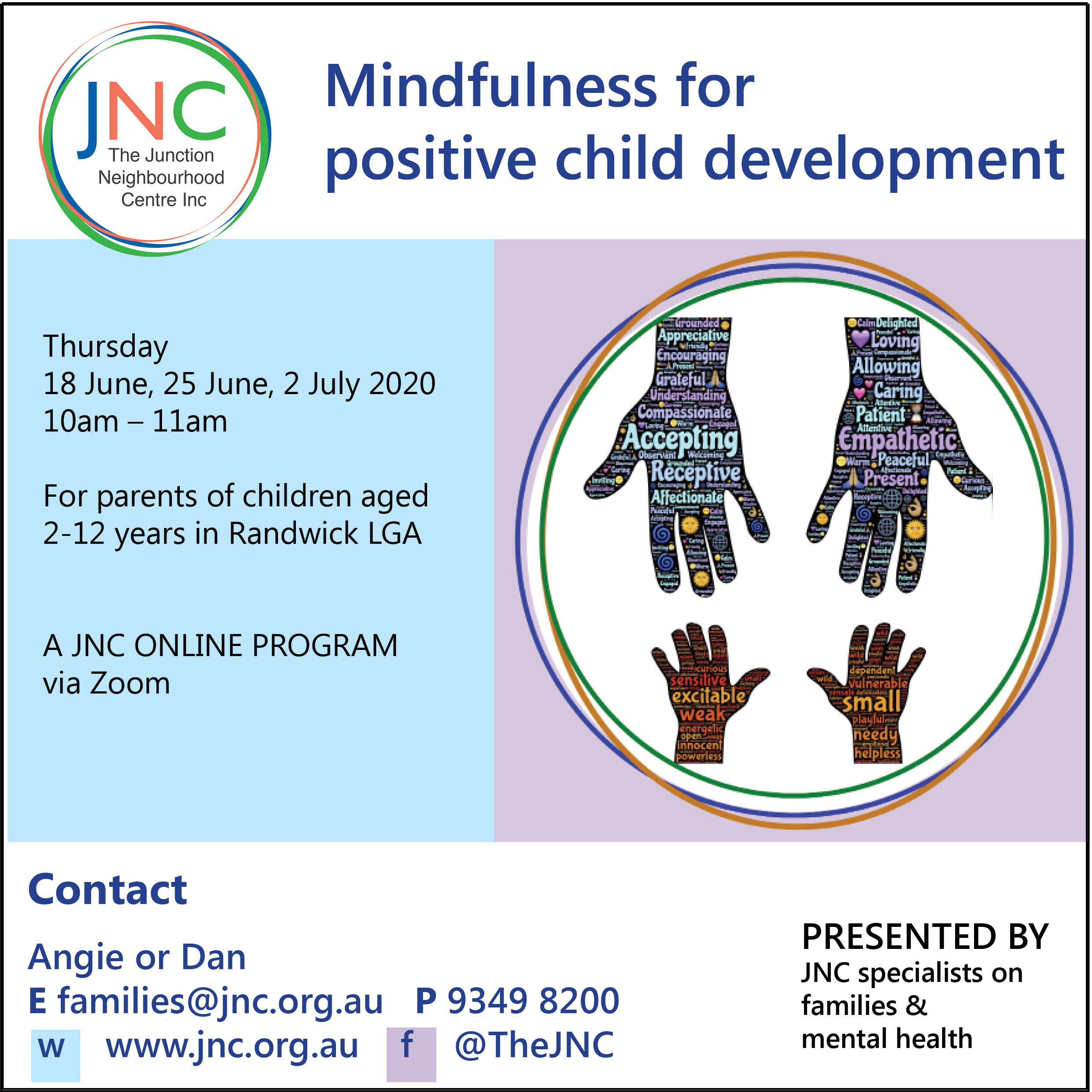 flyer for mindfulness course supporting families online